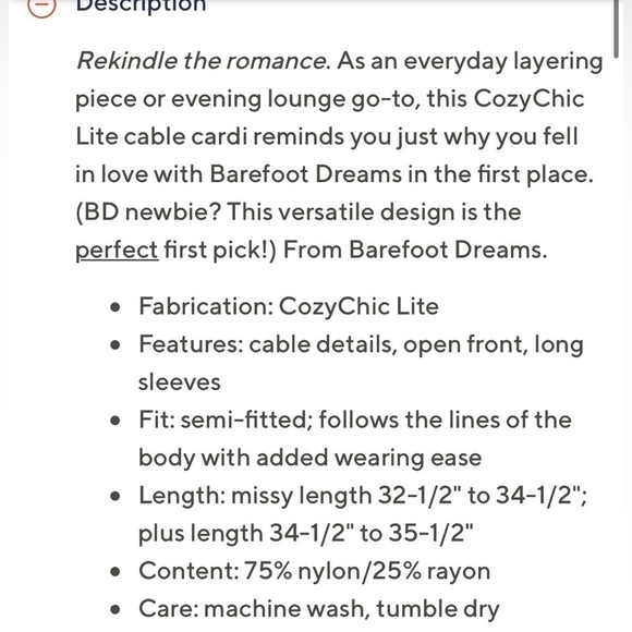 Barefoot Dreams Carbon CozyChic Lite Essential Cable Cardigan.  Size Medium - Picture 8 of 8